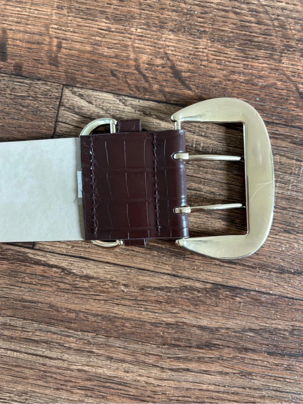 Croc Embossed Wide Waist Belt Gold Buckle